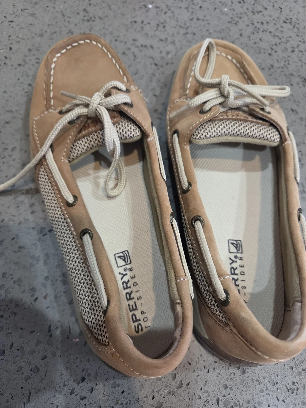 Sperry Kids Tan Boat Shoes with Cream Laces